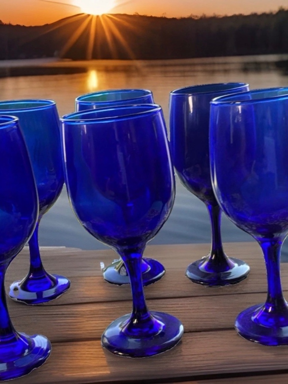 Vintage Libbey Premiere Cobalt Blue Teardrop Wine Glasses Goblets Set of 5 MCM